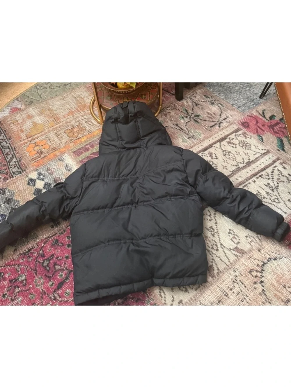 Black winter kids puffer jacket GAP horizontal quilting hood